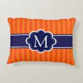 オレンジのストライプな濃紺のカスタムなモノグラムのイニシャル アクセントクッション (裏面)