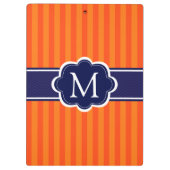 オレンジのストライプな濃紺のカスタムなモノグラムのイニシャル クリップボード (裏面)