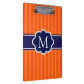オレンジのストライプな濃紺のカスタムなモノグラムのイニシャル クリップボード (右)