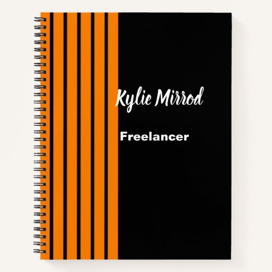 オレンジのストライプ模様が黒地 ノートブック (正面)