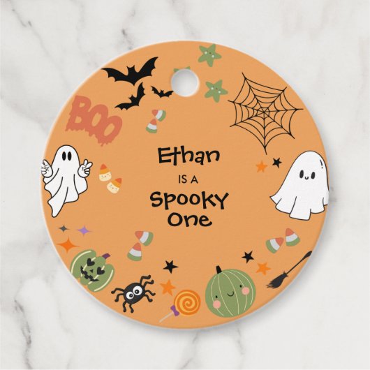 オレンジのスプーキー・ワン・キュート・ハロウィン1歳の誕生日  フェイバータグ (正面)