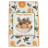 オレンジのスライスとパインクリスマスパーソナライズされた ミディアムペーパーバッグ (正面)