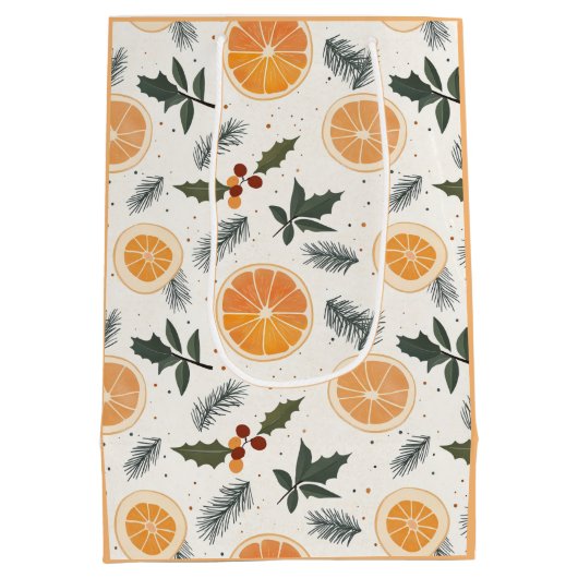 オレンジのスライスとパインクリスマスパーソナライズされた ミディアムペーパーバッグ (裏面)