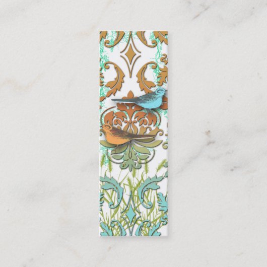 オレンジのダイヤモンドのダマスク織、春の鳥及び水 スキニー名刺 (正面)