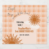 オレンジのチェック柄 初めての誕生日 ビールラベル (シングルラベル)