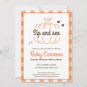 オレンジのチェック柄 秋のポンプキン お披露目会 招待状 (正面)