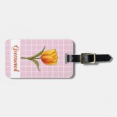 オレンジのチューリップ、ピンクの白い格子、カスタム ラゲッジタグ (正面横)