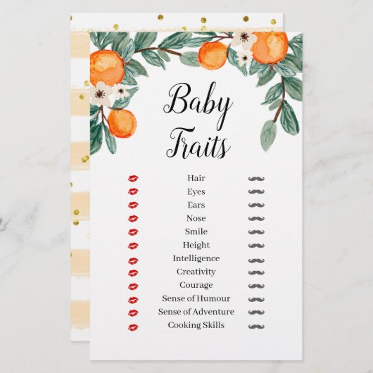 オレンジのツインベイビーシャワーベビートレイトゲーム (正面/裏面)