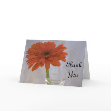 オレンジのデイジーが花瓶にありがとう