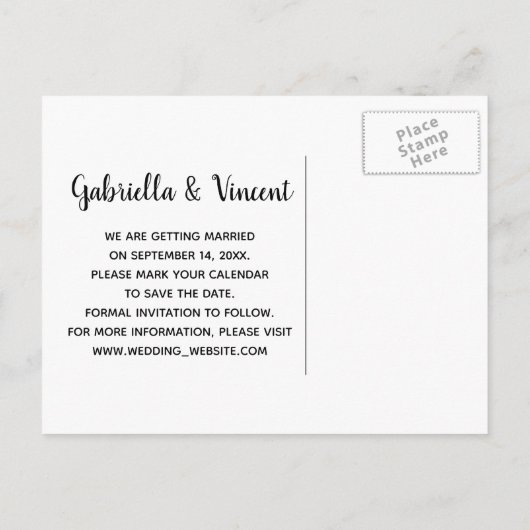 オレンジのデイジーとバーンウッドウェディング日付を保存 案内ポストカード (裏面)