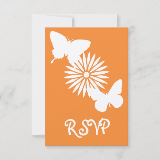 オレンジのデイジーと蝶のRSVPカード 出欠カード (正面)