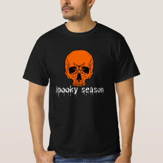 オレンジのドクロ スプーキーシーズン垂れ字体 ハロウィン Tシャツ