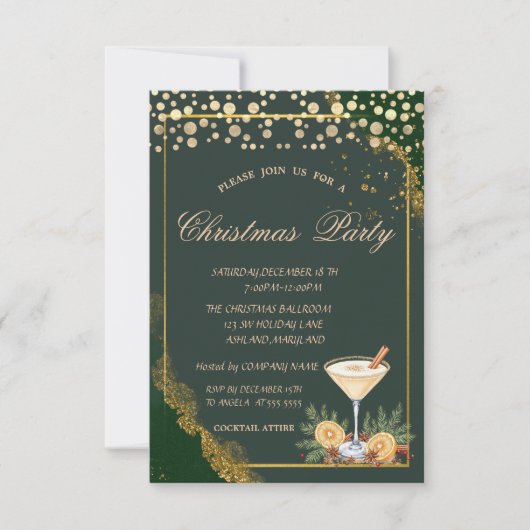 オレンジのドットグリーンのカンパニー クリスマスパーティ 招待状 (正面)