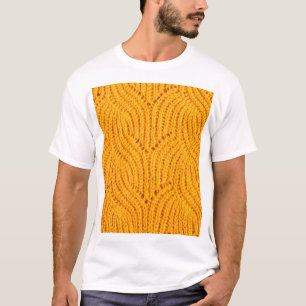 オレンジのニットのセーター、テクスチャ付きの背景。 Tシャツ