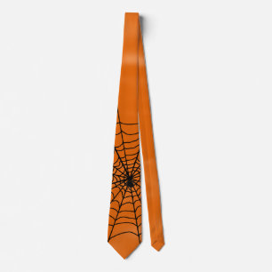 オレンジのハロウィンの蜘蛛の巣 ネクタイ