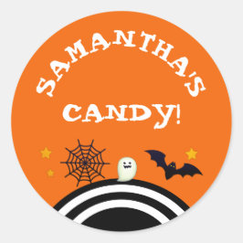 オレンジのハロウィンキャンディパーソナライズドステッカー 子供用 ラウンドシール