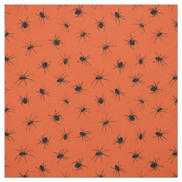 オレンジのハロウィンパターン(の模様が)あるに不気味な黒いクモ ファブリック