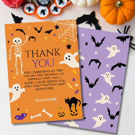 オレンジのハロウィン1歳の誕生日おばけ サンキューカード