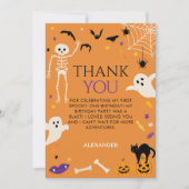オレンジのハロウィン1歳の誕生日おばけ サンキューカード (正面)