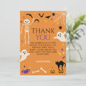 オレンジのハロウィン1歳の誕生日おばけ サンキューカード (スタンド正面)