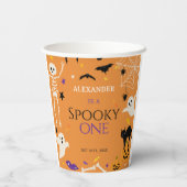 オレンジのハロウィン1歳の誕生日おばけ 紙コップ (裏面)