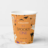 オレンジのハロウィン1歳の誕生日おばけ 紙コップ (正面)