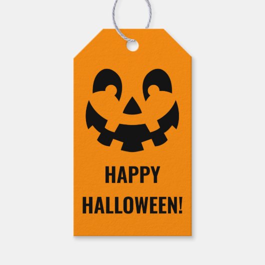 オレンジのハロウィン・パンプキン・フェイス ギフトタグ (正面)