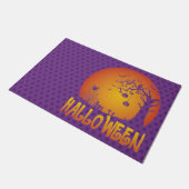 オレンジのハロウィン+夜の木+カボチャの紫 ドアマット (アングル)