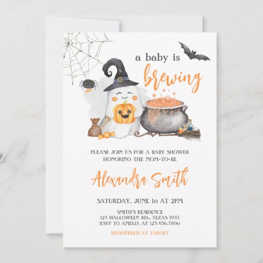 オレンジのハロウィーンベビーは赤ちゃんシャワーを醸造している 招待状 (正面)