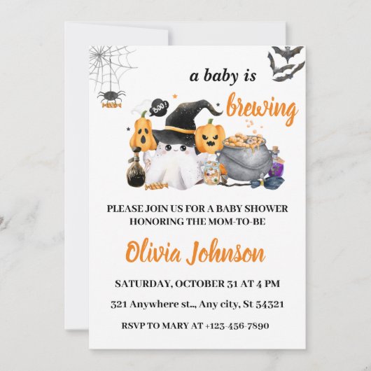 オレンジのハロウィーンベビーは赤ちゃんシャワーを醸造している 招待状 (正面)