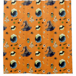 オレンジのハロウィーン要素 シャワーカーテン