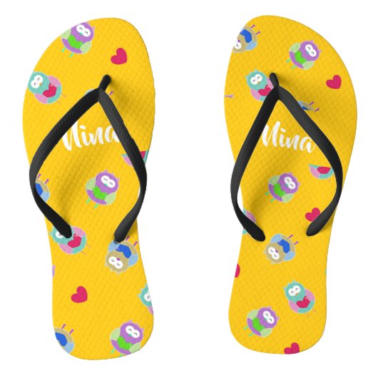 オレンジのハート付きフクロウ ビーチサンダル (ソール)