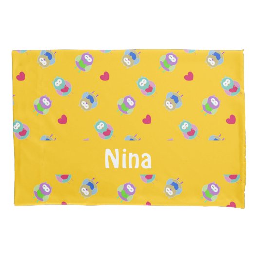 オレンジのハート付きフクロウ 枕カバー (正面)