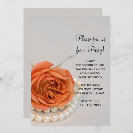 オレンジのバラとパールのパーティー招待状 一般 招待状 (正面/裏面)