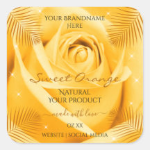 オレンジのバラの花のラベル製品ラベル ヤシの葉付き