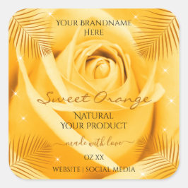 オレンジのバラの花のラベル製品ラベル ヤシの葉付き スクエアシール