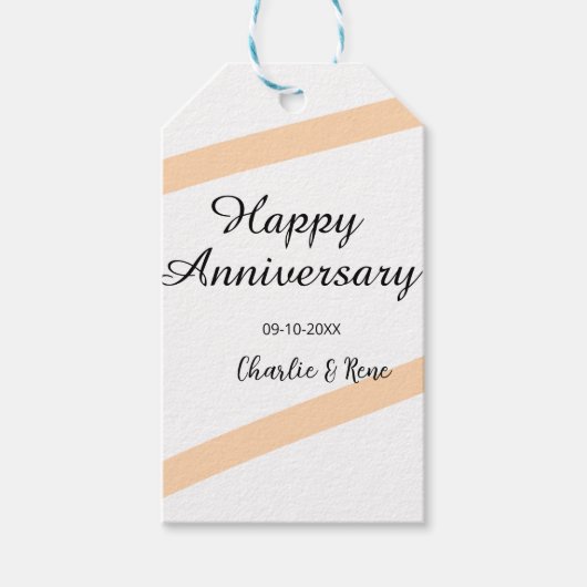 オレンジのパステルラインの結婚記念日 名前入り ギフトタグ (正面)
