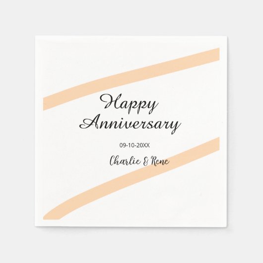 オレンジのパステルラインの結婚記念日 名前 スタンダードカクテルナプキン (正面)