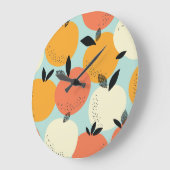 オレンジのパターン鮮やか：シームレスデザイン。 ラージ壁時計 (傾斜)