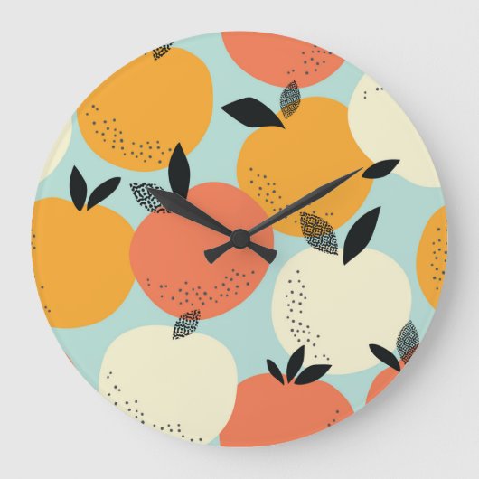 オレンジのパターン鮮やか：シームレスデザイン。 ラージ壁時計 (正面)