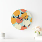 オレンジのパターン鮮やか：シームレスデザイン。 ラージ壁時計 (ホーム)