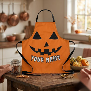 オレンジのパンプキンにハロウィーン用の名前を入れよう エプロン