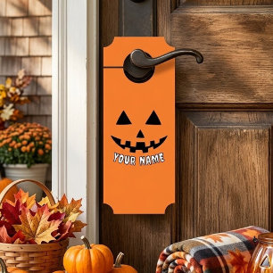 オレンジのパンプキンに名前入りハロウィンデザイン ドアノブサイン