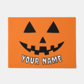オレンジのパンプキンに名前入りハロウィンデザイン ドアマット (正面)