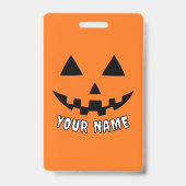 オレンジのパンプキンに名前入りハロウィンデザイン バッジ (正面)