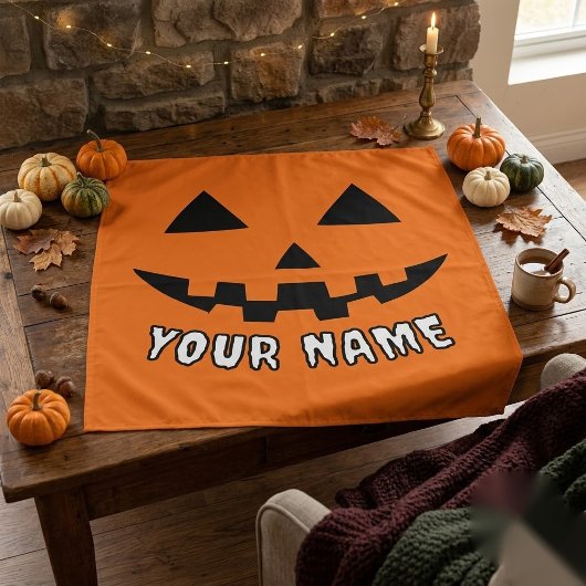 オレンジのパンプキンに名前入りハロウィーン グッズ タペストリー