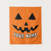 オレンジのパンプキンに名前入りハロウィーン グッズ タペストリー (正面)