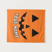 オレンジのパンプキンに名前入りハロウィーン グッズ タペストリー (正面(横))