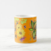 オレンジのファンシーな花のマグ コーヒーマグカップ (中央)