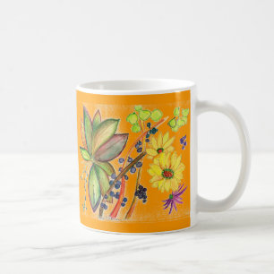 オレンジのファンシーな花のマグ コーヒーマグカップ
